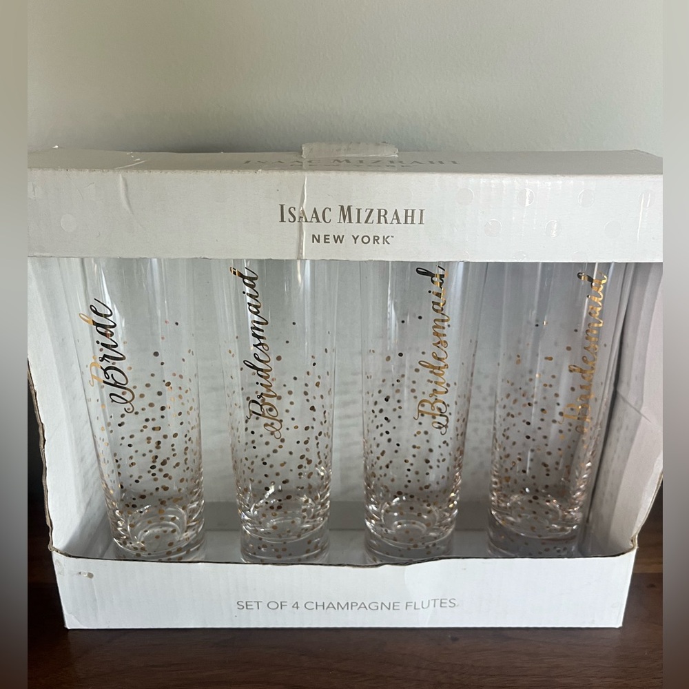 Isaac Mizrahi Bride and Bridesmaid Champagne Flutes with Gold Dots